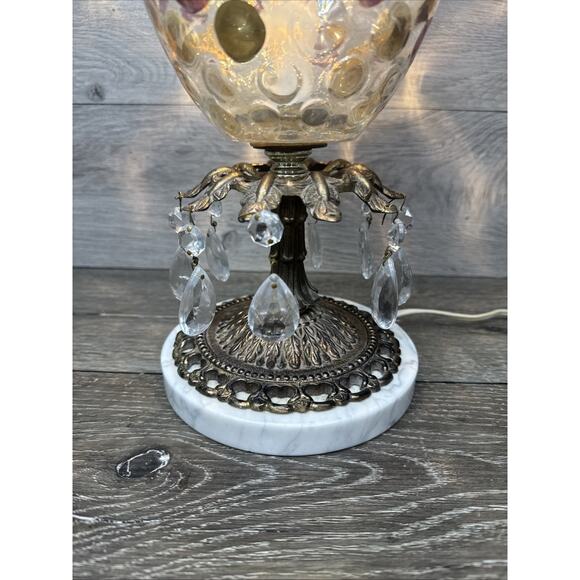 Vintage Borske Sklo Czech Glass Table Lamp with Brass Marble Base 14.5” Tall - Picture 5 of 13